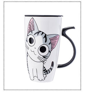 Cat Ceramic Mug With Lid and Spoon