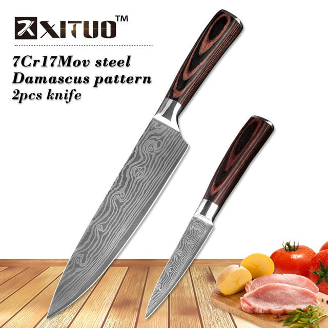 Stainless Steel Blades Damascus Laser Chef Knife Sets