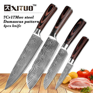 Stainless Steel Blades Damascus Laser Chef Knife Sets