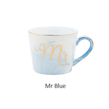 Load image into Gallery viewer, Handpainted Gold Monogram Natural Marble Porcelain Coffee Mug Mr and Mrs Tea Milk Cups and Mugs Creative Wedding Gift