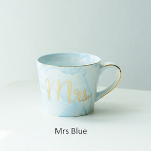 Handpainted Gold Monogram Natural Marble Porcelain Coffee Mug Mr and Mrs Tea Milk Cups and Mugs Creative Wedding Gift