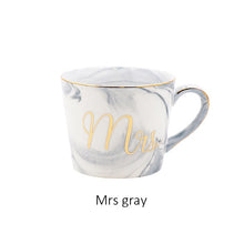 Load image into Gallery viewer, Handpainted Gold Monogram Natural Marble Porcelain Coffee Mug Mr and Mrs Tea Milk Cups and Mugs Creative Wedding Gift