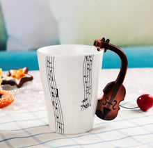Load image into Gallery viewer, Creative Music Violin Style Guitar Ceramic Mug Coffee Tea Milk Stave Cups with Handle Coffee Mug Novelty Gifts